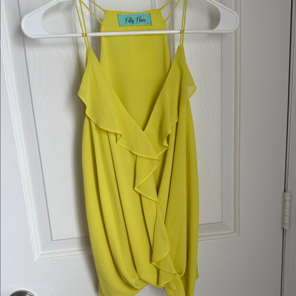 Yellow Ruffled lined Bubble bottom Sleeveless Top NWT